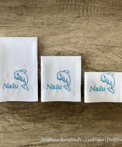 Lustiger Delphin – Stofftaschentuch für Kinder mit Vorname Nalu