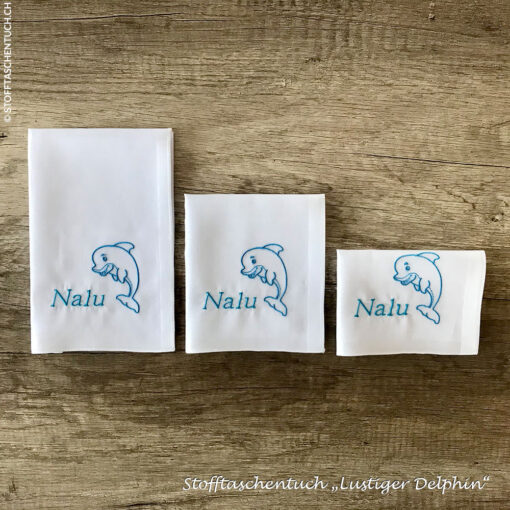 Lustiger Delphin – Stofftaschentuch für Kinder mit Vorname Nalu